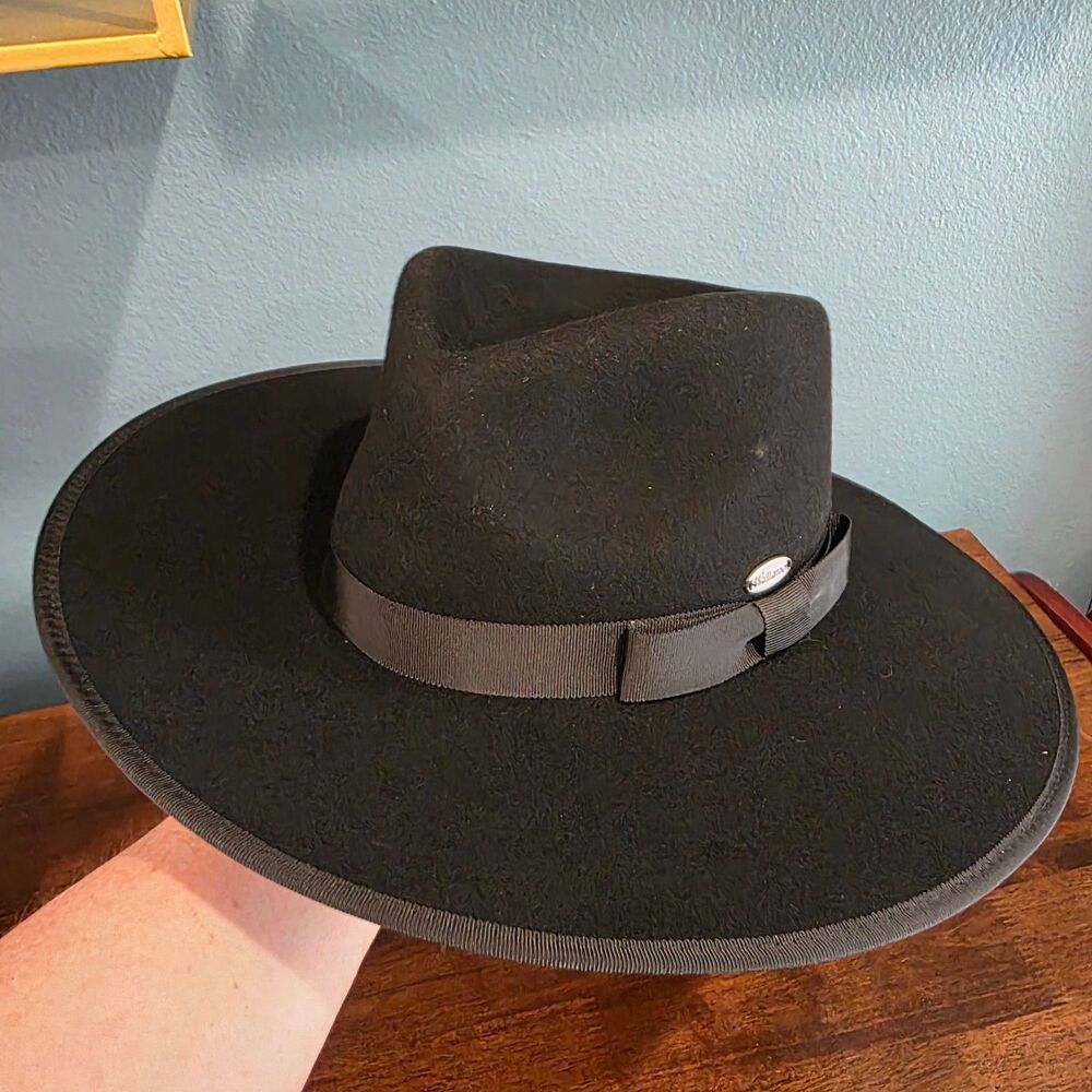 Wallaroo Sloan Women's Hat Fedora Black Wool-Felt UPF 50+ Wide Brim READ